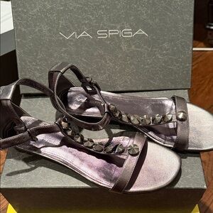 Via Spiga Women's Metallic Granite Sandals with Stud Accents